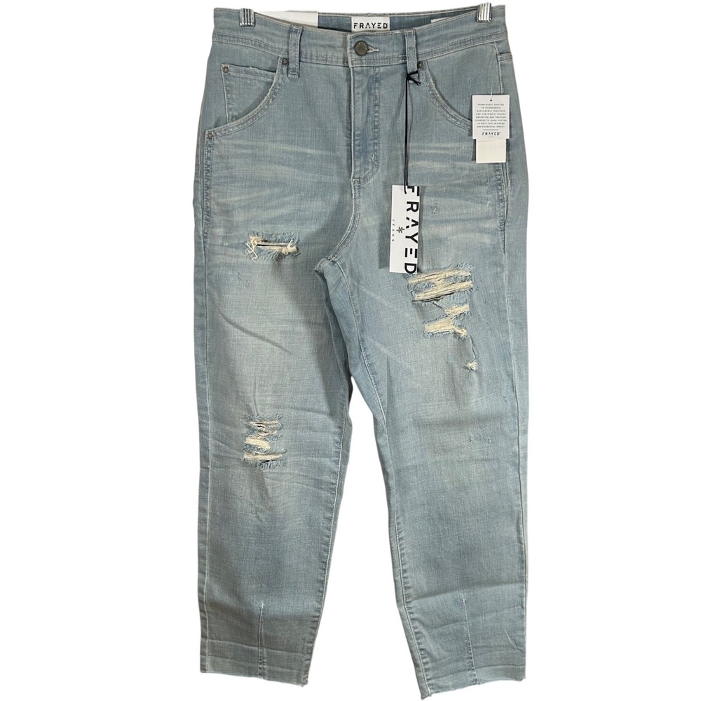 Frayed Jeans West Point Tapered Boyfriend Workwear Light Wash Distressed Size 26